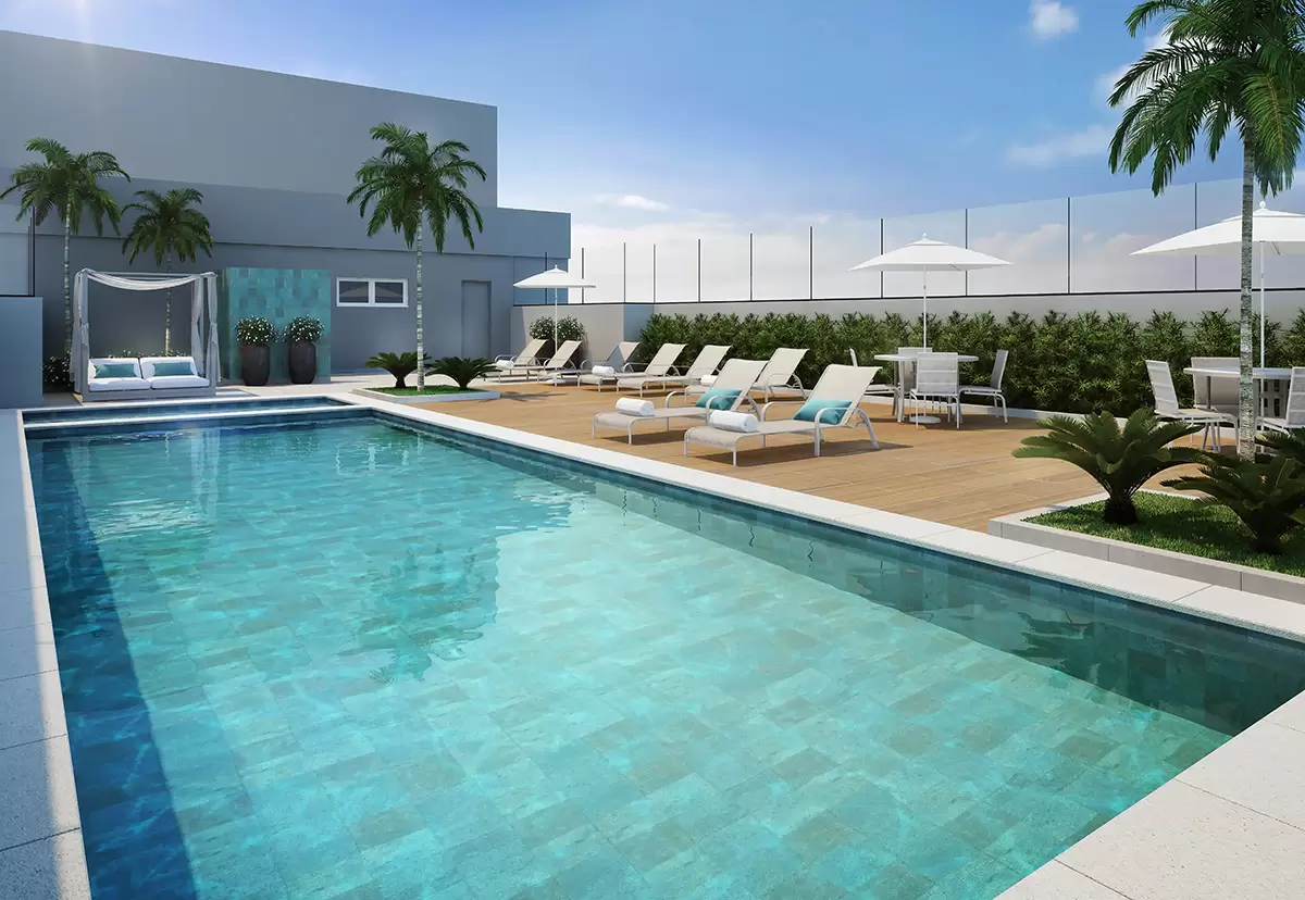 Piscina adulto e infantil com solarium