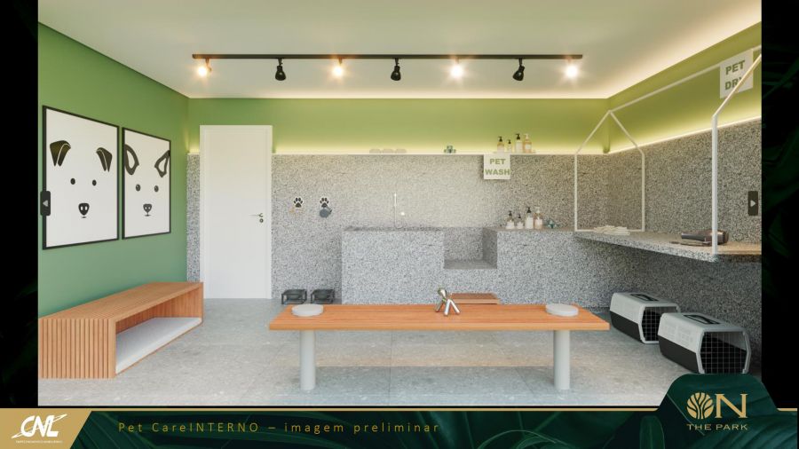 Pet care com espaço de banho e bancada de tosa